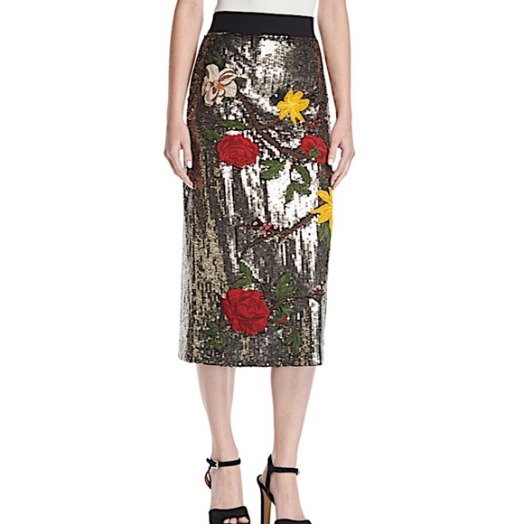 Alice + Olivia Gold with Tag Women's Ella Embellished Straight Skirt - Picture 1 of 13